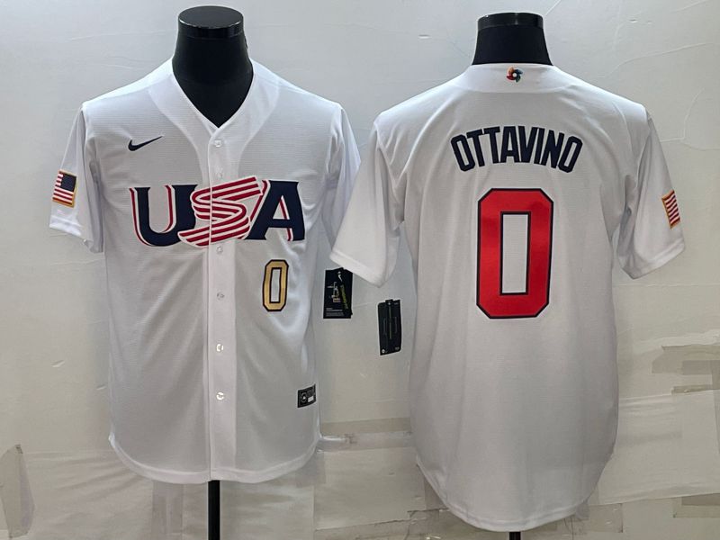 Men 2023 World Cub USA #0 Ottavino White Nike MLB Jersey2